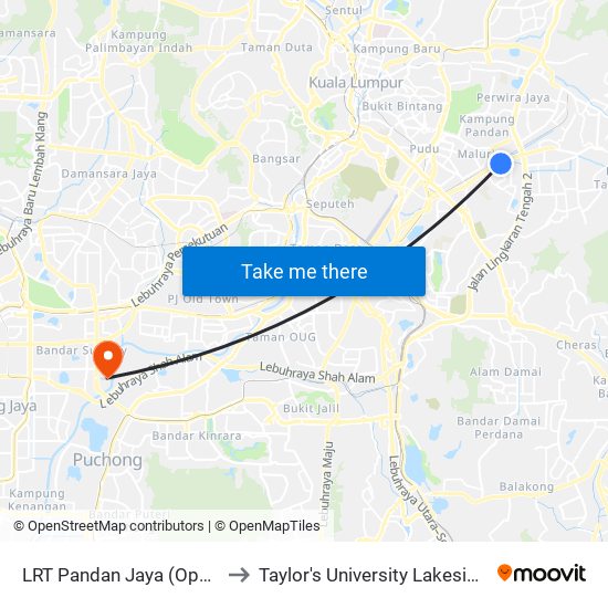 LRT Pandan Jaya (Opp) (Aj447) to Taylor's University Lakeside Campus map