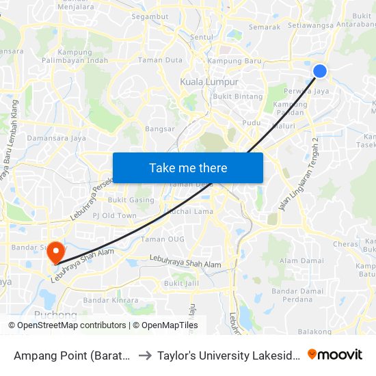 Ampang Point (Barat) (Aj506) to Taylor's University Lakeside Campus map