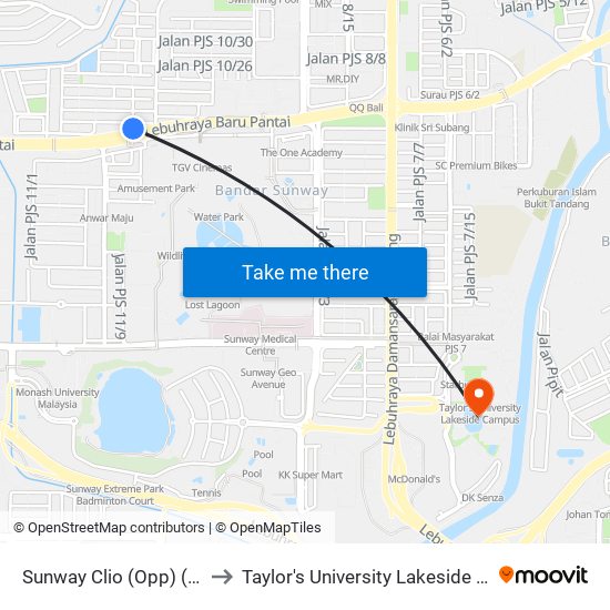 Sunway Clio (Opp) (Pj294) to Taylor's University Lakeside Campus map