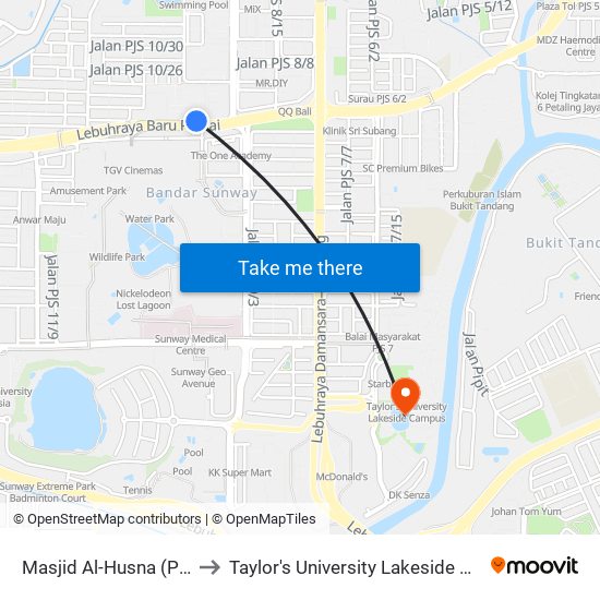 Masjid Al-Husna (Pj614) to Taylor's University Lakeside Campus map