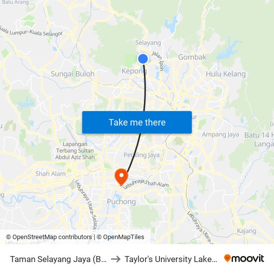 Taman Selayang Jaya (Barat) (Sl514) to Taylor's University Lakeside Campus map