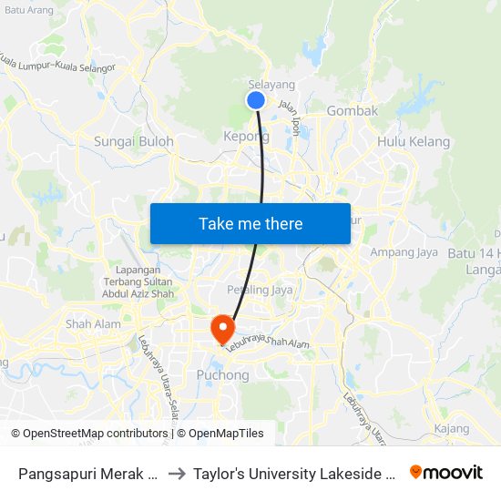 Pangsapuri Merak (Sl21) to Taylor's University Lakeside Campus map