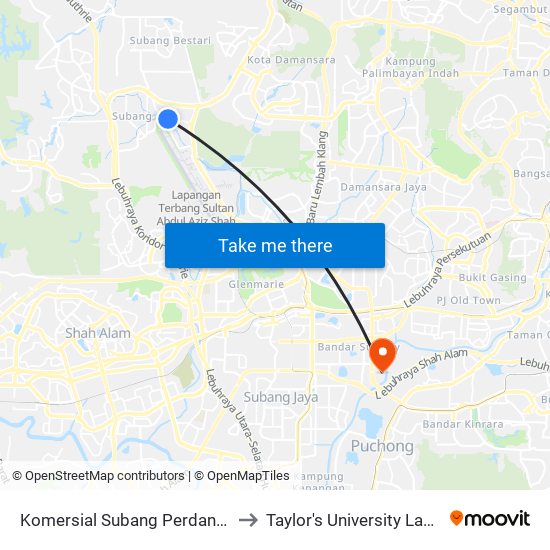 Komersial Subang Perdana (Barat) (Sa654) to Taylor's University Lakeside Campus map