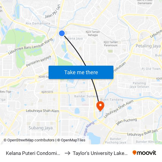 Kelana Puteri Condominium (Pj686) to Taylor's University Lakeside Campus map