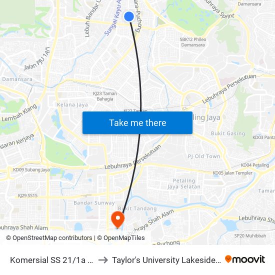 Komersial SS 21/1a (Pj142) to Taylor's University Lakeside Campus map