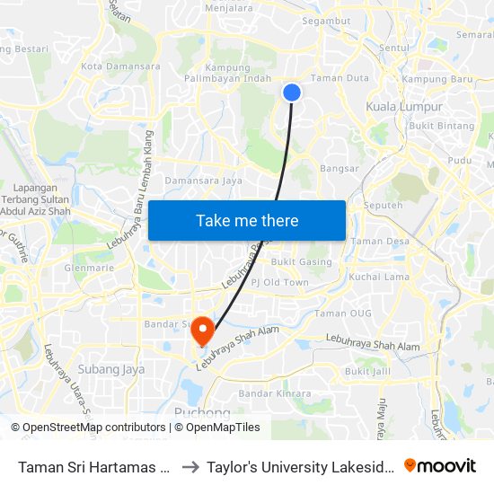 Taman Sri Hartamas (Kl1883) to Taylor's University Lakeside Campus map