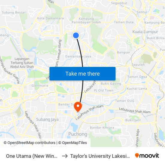 One Utama (New Wing) (Pj721) to Taylor's University Lakeside Campus map