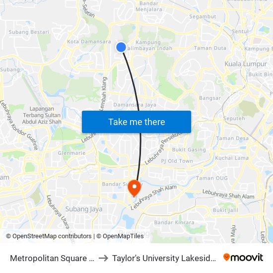 Metropolitan Square (Pj377) to Taylor's University Lakeside Campus map