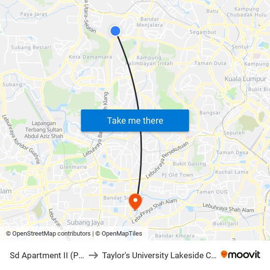 Sd Apartment II (Pj648) to Taylor's University Lakeside Campus map