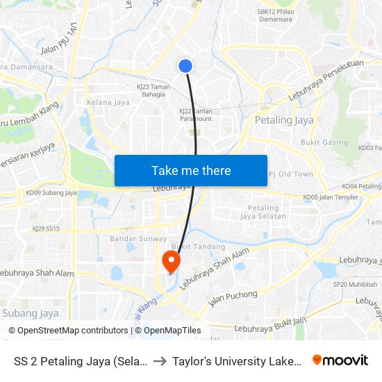 SS 2 Petaling Jaya (Selatan) (Pj711) to Taylor's University Lakeside Campus map