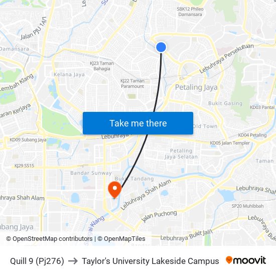 Quill 9 (Pj276) to Taylor's University Lakeside Campus map