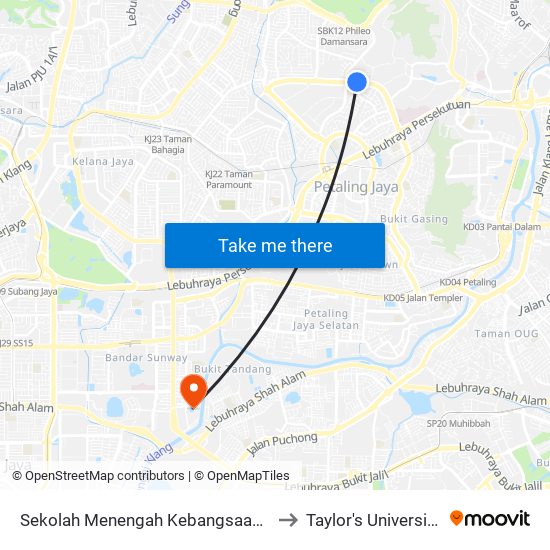 Sekolah Menengah Kebangsaan Sultan Abdul Samad (Opp) (Pj245) to Taylor's University Lakeside Campus map