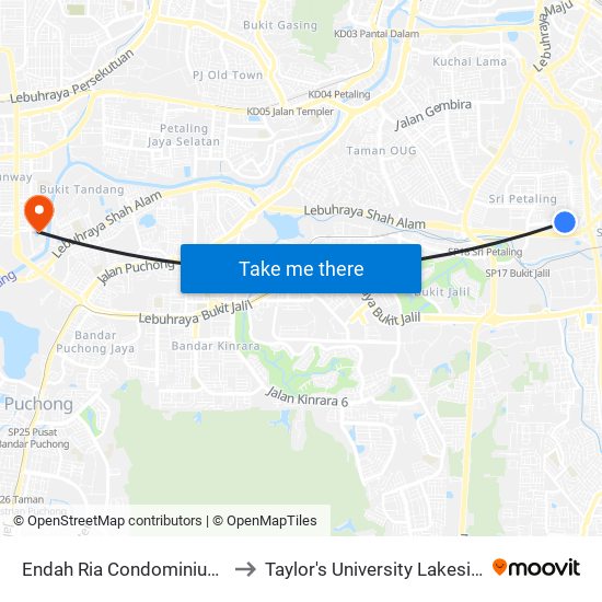 Endah Ria Condominium (Kl1310) to Taylor's University Lakeside Campus map