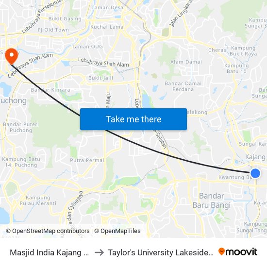 Masjid India Kajang (Kj509) to Taylor's University Lakeside Campus map