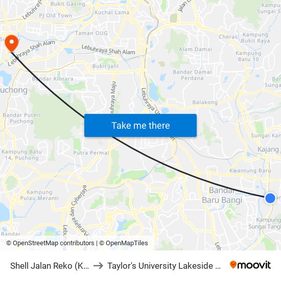 Shell Jalan Reko (Kj463) to Taylor's University Lakeside Campus map