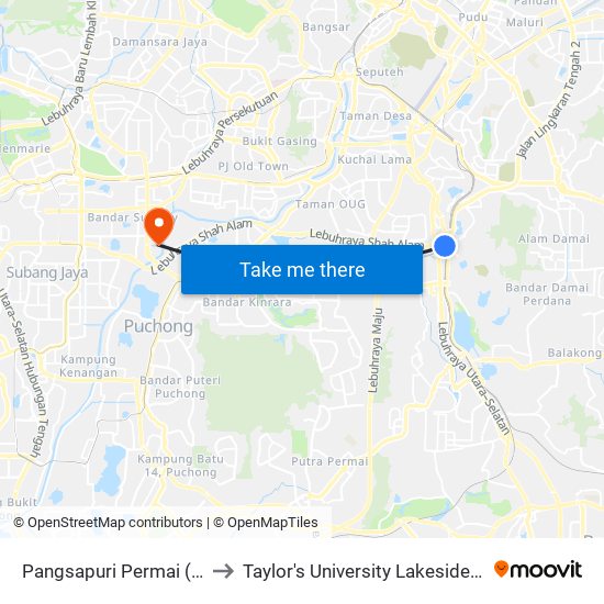Pangsapuri Permai (Kl784) to Taylor's University Lakeside Campus map