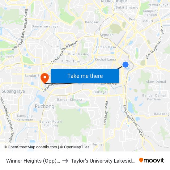 Winner Heights (Opp) (Kl768) to Taylor's University Lakeside Campus map
