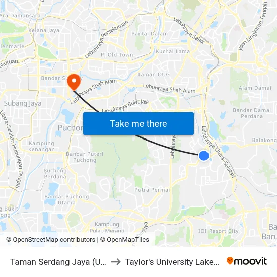Taman Serdang Jaya (Utara) (Sj136) to Taylor's University Lakeside Campus map