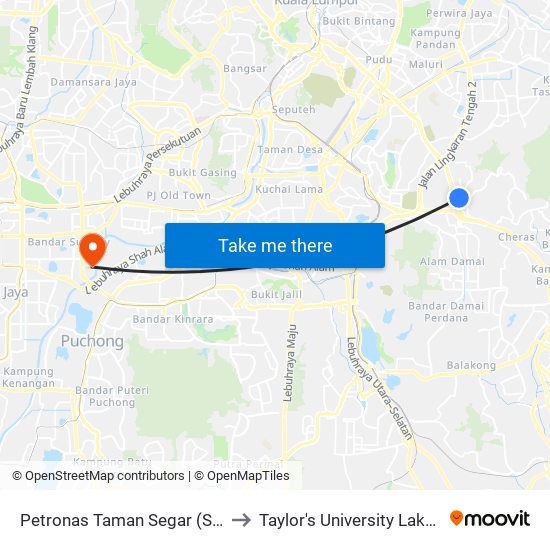 Petronas Taman Segar (Selatan) (Kl916) to Taylor's University Lakeside Campus map