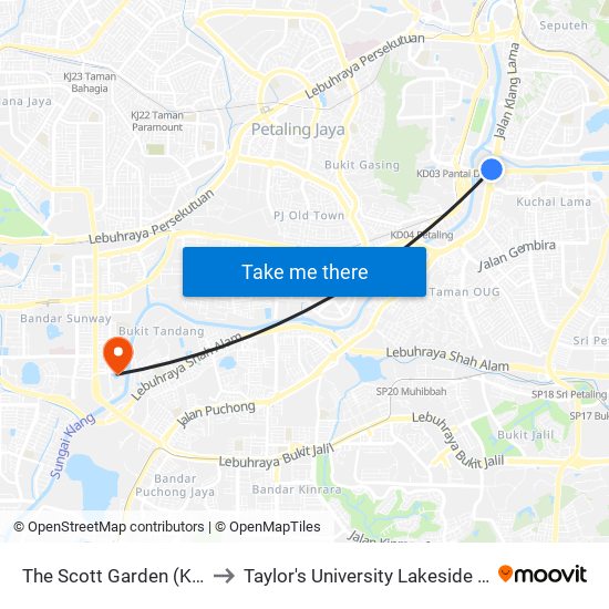 The Scott Garden (Kl1277) to Taylor's University Lakeside Campus map