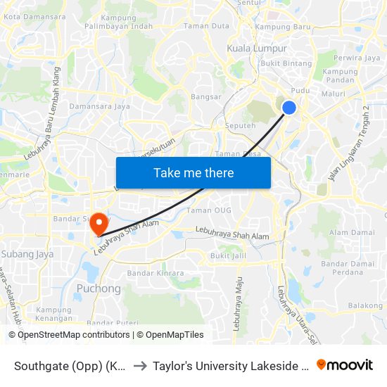 Southgate (Opp) (Kl1488) to Taylor's University Lakeside Campus map