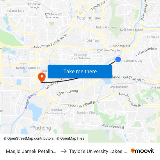 Masjid Jamek Petaling (Kl1350) to Taylor's University Lakeside Campus map