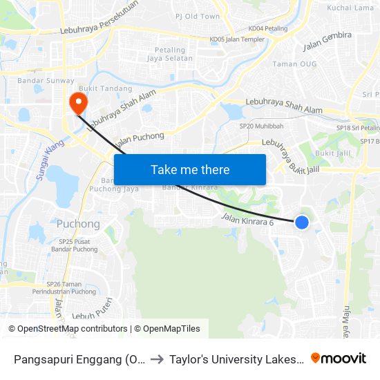 Pangsapuri Enggang (Opp) (Sj371) to Taylor's University Lakeside Campus map