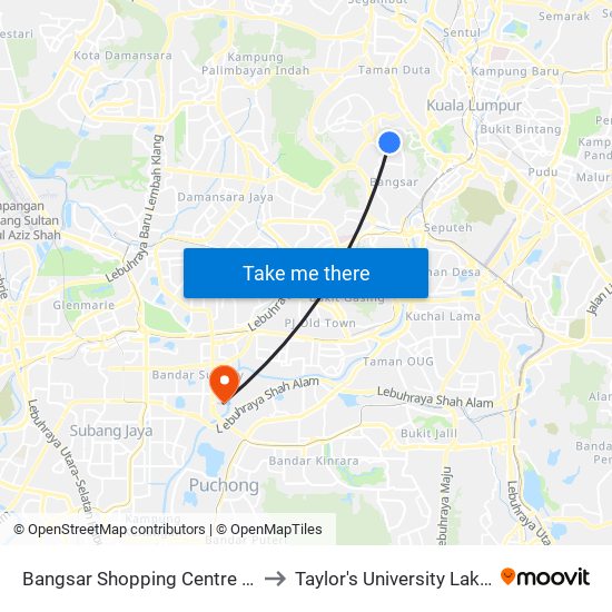 Bangsar Shopping Centre (Timur) (Kl1139) to Taylor's University Lakeside Campus map