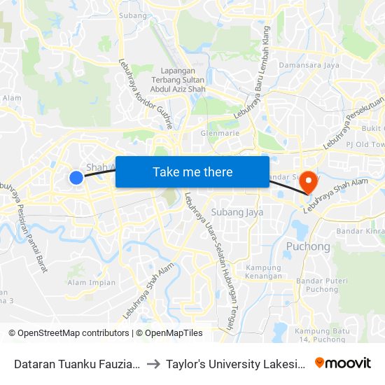Dataran Tuanku Fauziah (Sa943) to Taylor's University Lakeside Campus map