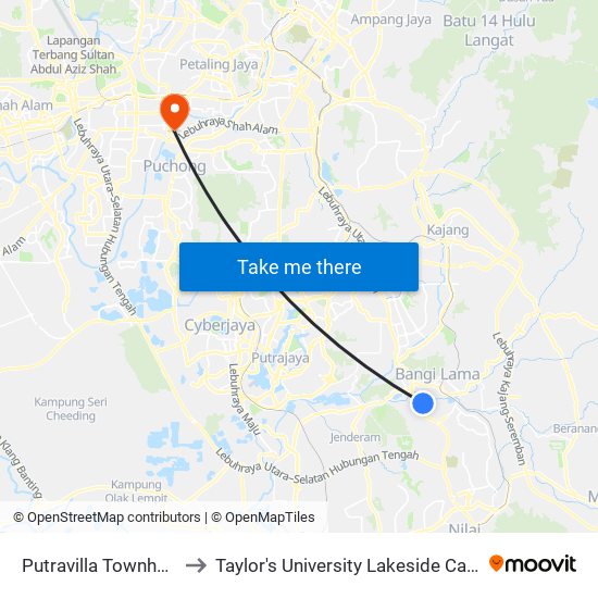 Putravilla Townhouse to Taylor's University Lakeside Campus map