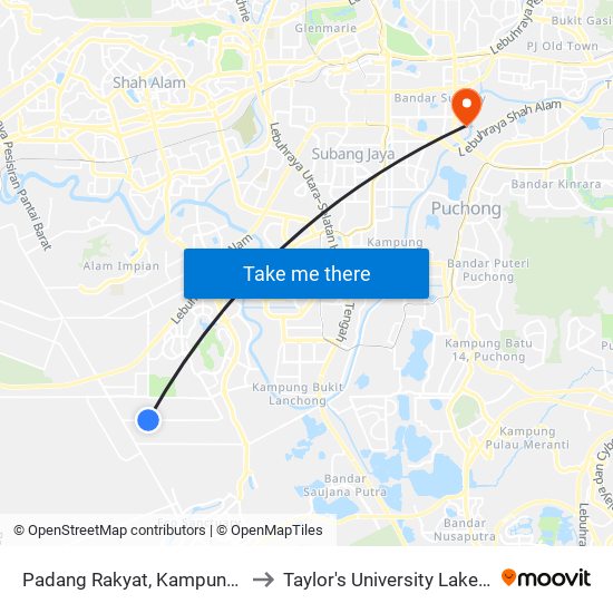 Padang Rakyat, Kampung Jalan Kebun to Taylor's University Lakeside Campus map