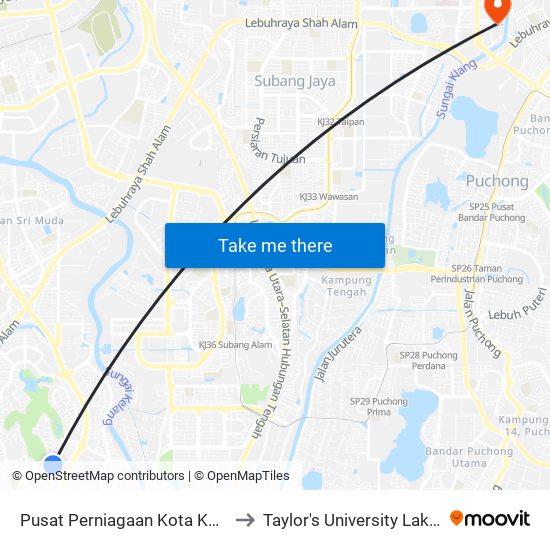 Pusat Perniagaan Kota Kemuning (Sa196) to Taylor's University Lakeside Campus map