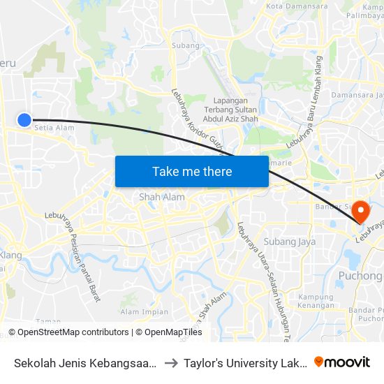 Sekolah Jenis Kebangsaan (Cina) Pin Hwa to Taylor's University Lakeside Campus map