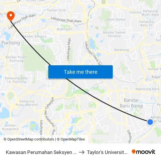 Kawasan Perumahan Seksyen 3 Bandar Baru Bangi (Selatan) to Taylor's University Lakeside Campus map