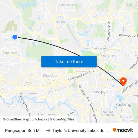 Pangsapuri Seri Mutiara to Taylor's University Lakeside Campus map