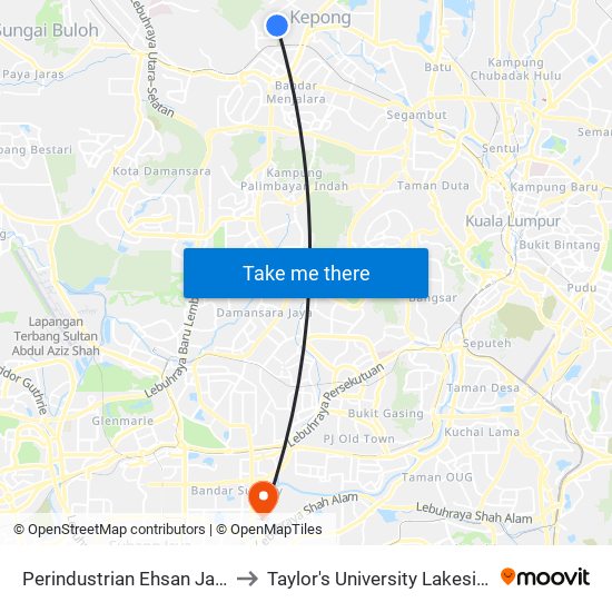 Perindustrian Ehsan Jaya (Sl621) to Taylor's University Lakeside Campus map