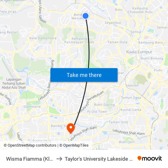 Wisma Fiamma (Kl2425) to Taylor's University Lakeside Campus map