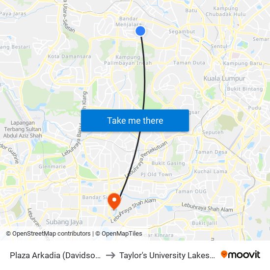 Plaza Arkadia (Davidson) (Kl2436) to Taylor's University Lakeside Campus map
