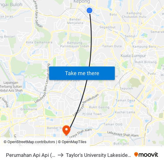 Perumahan Api Api (Kl491) to Taylor's University Lakeside Campus map