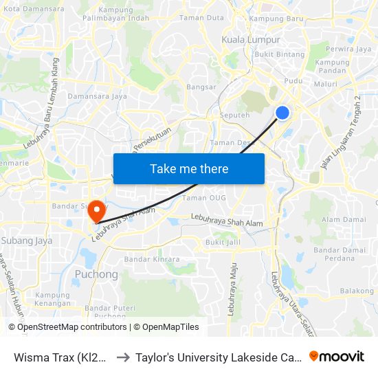 Wisma Trax (Kl2518) to Taylor's University Lakeside Campus map