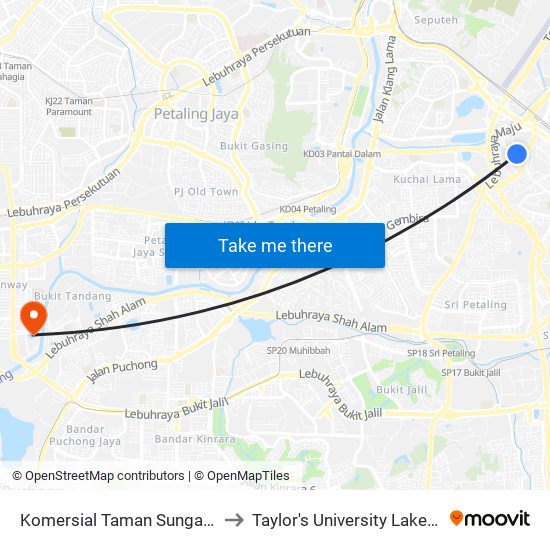 Komersial Taman Sungai Besi (Kl794) to Taylor's University Lakeside Campus map