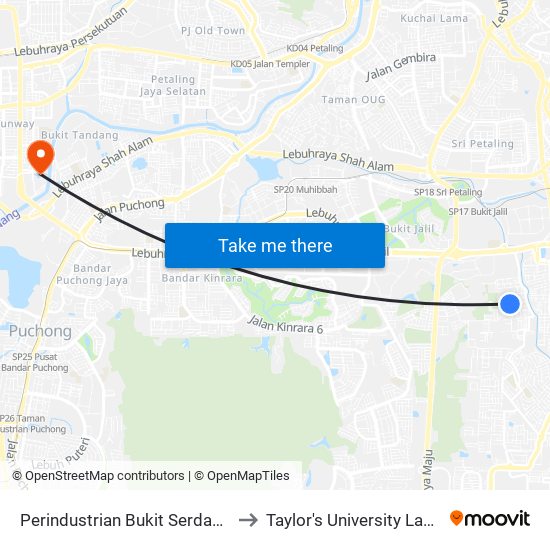 Perindustrian Bukit Serdang (Barat) (Sj774) to Taylor's University Lakeside Campus map