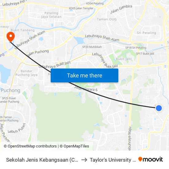 Sekolah Jenis Kebangsaan (Cina) Serdang Baru 1 (Sj783) to Taylor's University Lakeside Campus map