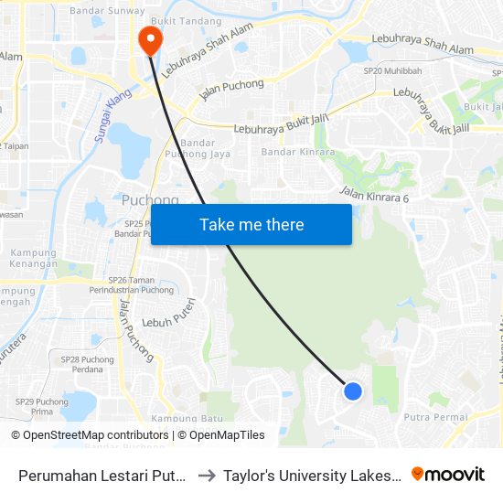 Perumahan Lestari Putra 4 (Sj877) to Taylor's University Lakeside Campus map