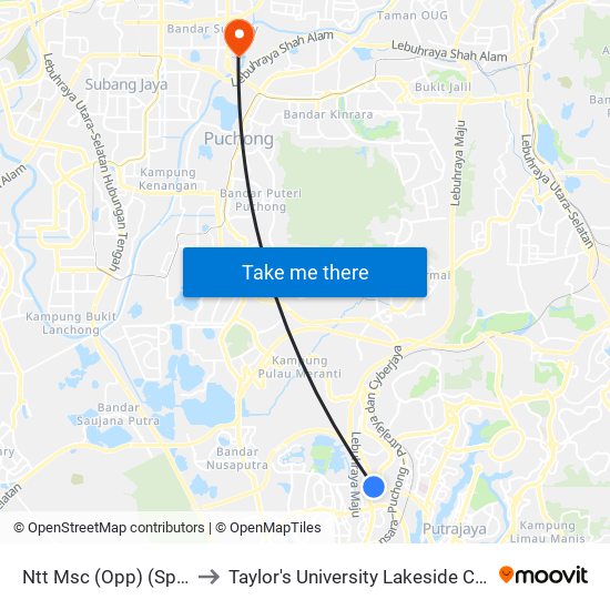 Ntt Msc (Opp) (Sp428) to Taylor's University Lakeside Campus map