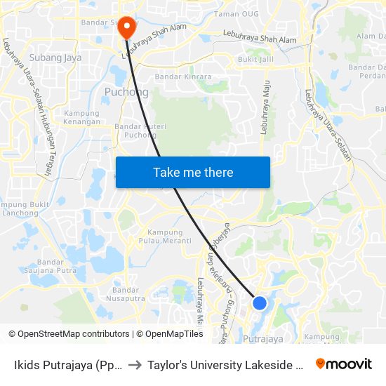 Ikids Putrajaya (Ppj383) to Taylor's University Lakeside Campus map