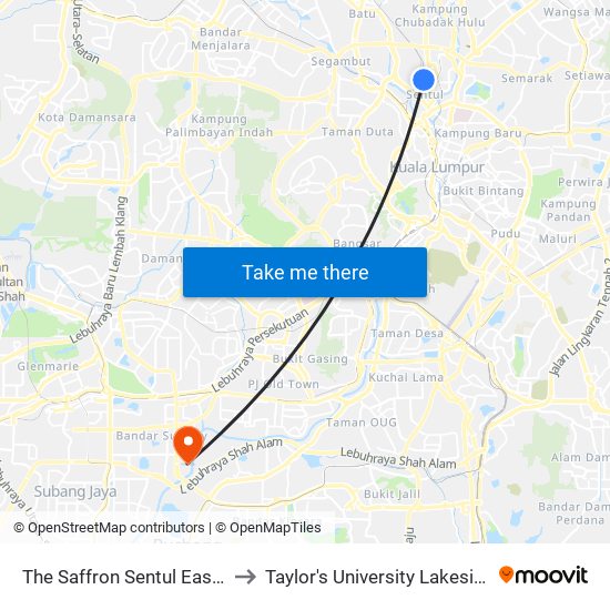 The Saffron Sentul East (Kl2501) to Taylor's University Lakeside Campus map