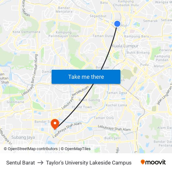 Sentul Barat to Taylor's University Lakeside Campus map