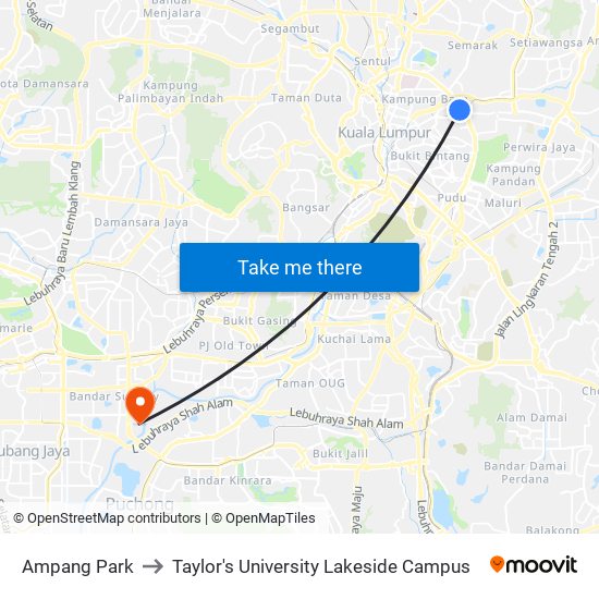 Ampang Park to Taylor's University Lakeside Campus map