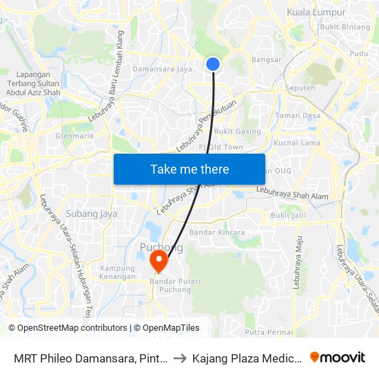 MRT Phileo Damansara, Pintu A (Pj823) to Kajang Plaza Medical Centre map